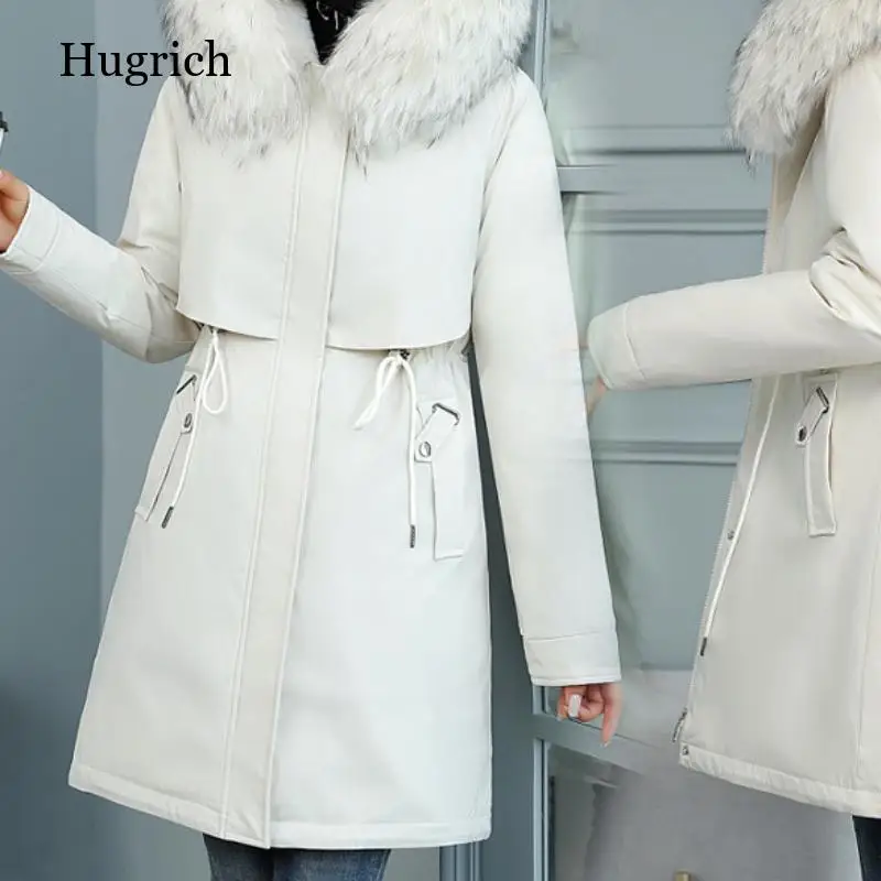 

Новая хлопковая Утепленная зимняя куртка, длинное пальто, женские повседневные парки, парка с меховой подкладкой и капюшоном, зимние пальто...