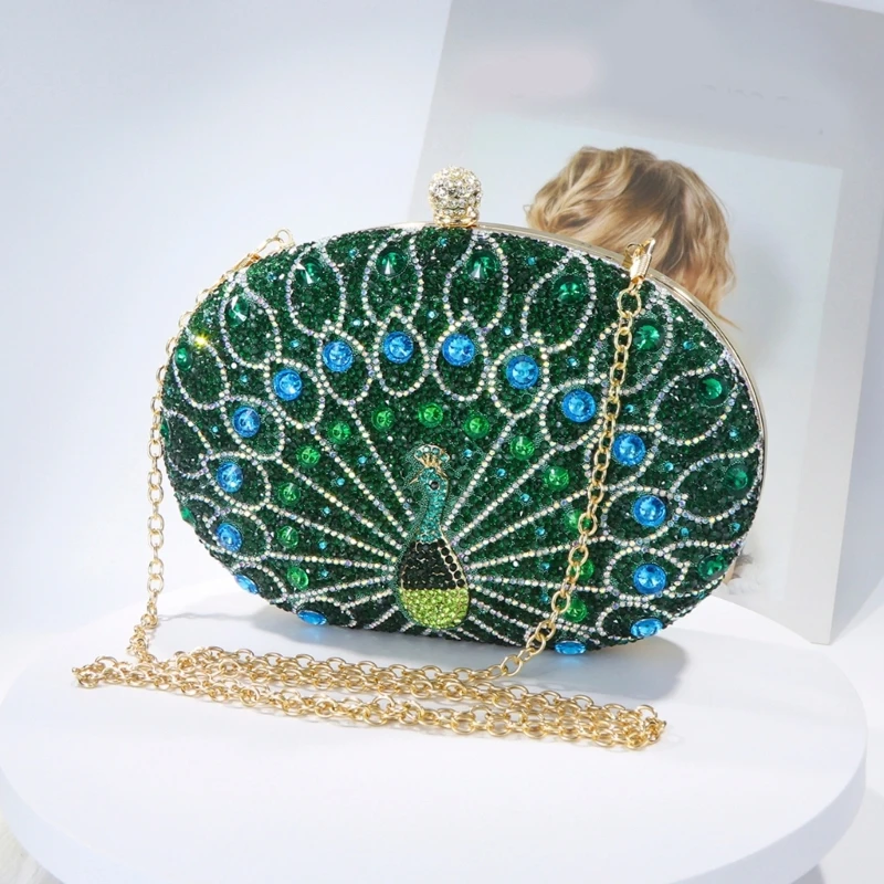 Роскошная сумочка со стразами и павлинами вечерний клатч в стиле ретро для