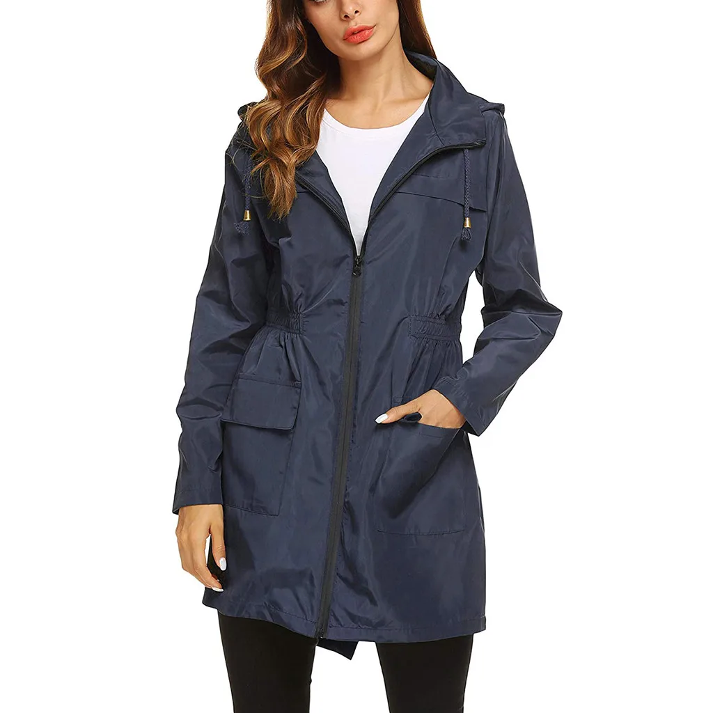 

Women’s Rain Jacket Solid Outdoor Jackets Hooded Raincoat Windproof Comfy Loose High Quality Jackets coats ropa de mujer