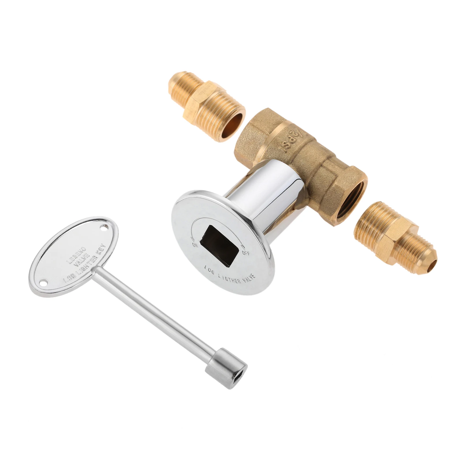 

1set Gas LPG Propane Fuels Fire Pit 1/2 Inch Straight Quarter-Turn Shut-Off Valve +3-inch Key +3/8 Male Flare X 1/2 NPT Fittings