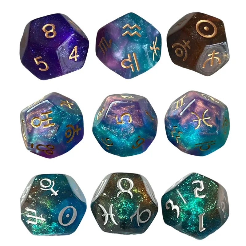 

3pcs/set Dichromatic D12 Polyhedral Astrology Dice Constellation Divination Props Zodiac Sign Tarot Card Role Playing Game Tools