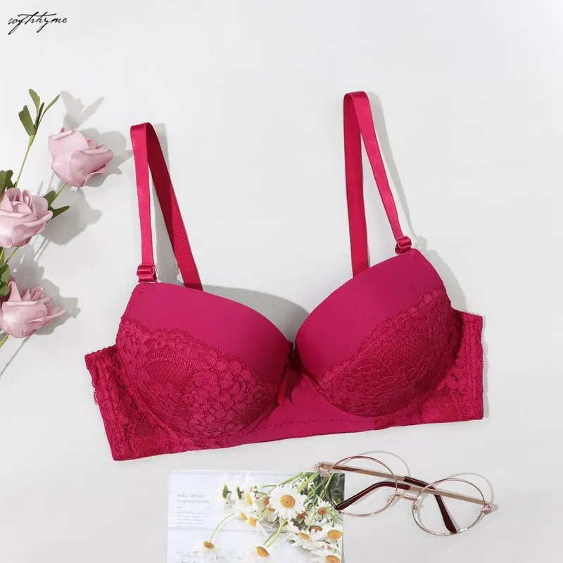 Softrhyme bras For Women Plus Large Big Size Ladies Bh Push Up Bralette Gather Lace Crop Tops Sexy Brassiere 38-44 C Cup
