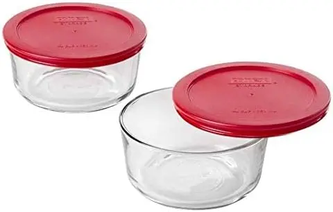 

4-Cup Round Dish with red plastic lids(Pack of 2 Containers), 2 pack