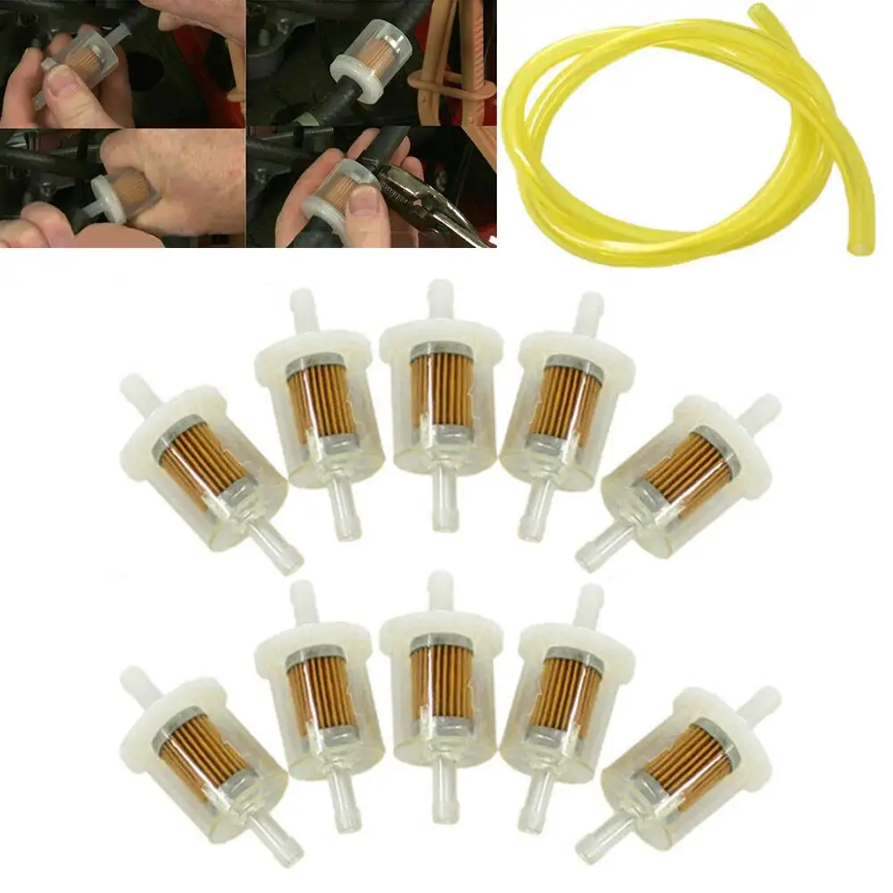 

10pc Inline Fuel Filter & Fuel Line Hose For 691035 493629 Ride On Mower String Trimmer Brush Cutter Lawn Mower Accessries