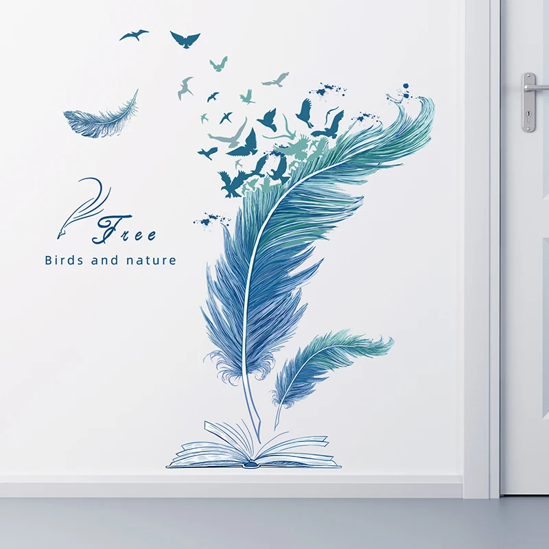 Мультяшные перья настенные наклейки сделай сам с птицами для гостиной детской