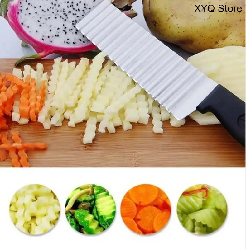 

Potato French Fry Cutter Stainless Steel Serrated Blade Easy Slicing Banana Fruits Potato Wave Knife Chopper Kitchen Accessories