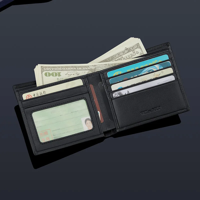 WILLIAMPOLO Mens Wallet Genuine Leather Card Holder Purse Real Cowhide Fashion Design Wallet Men Thin Purse Man