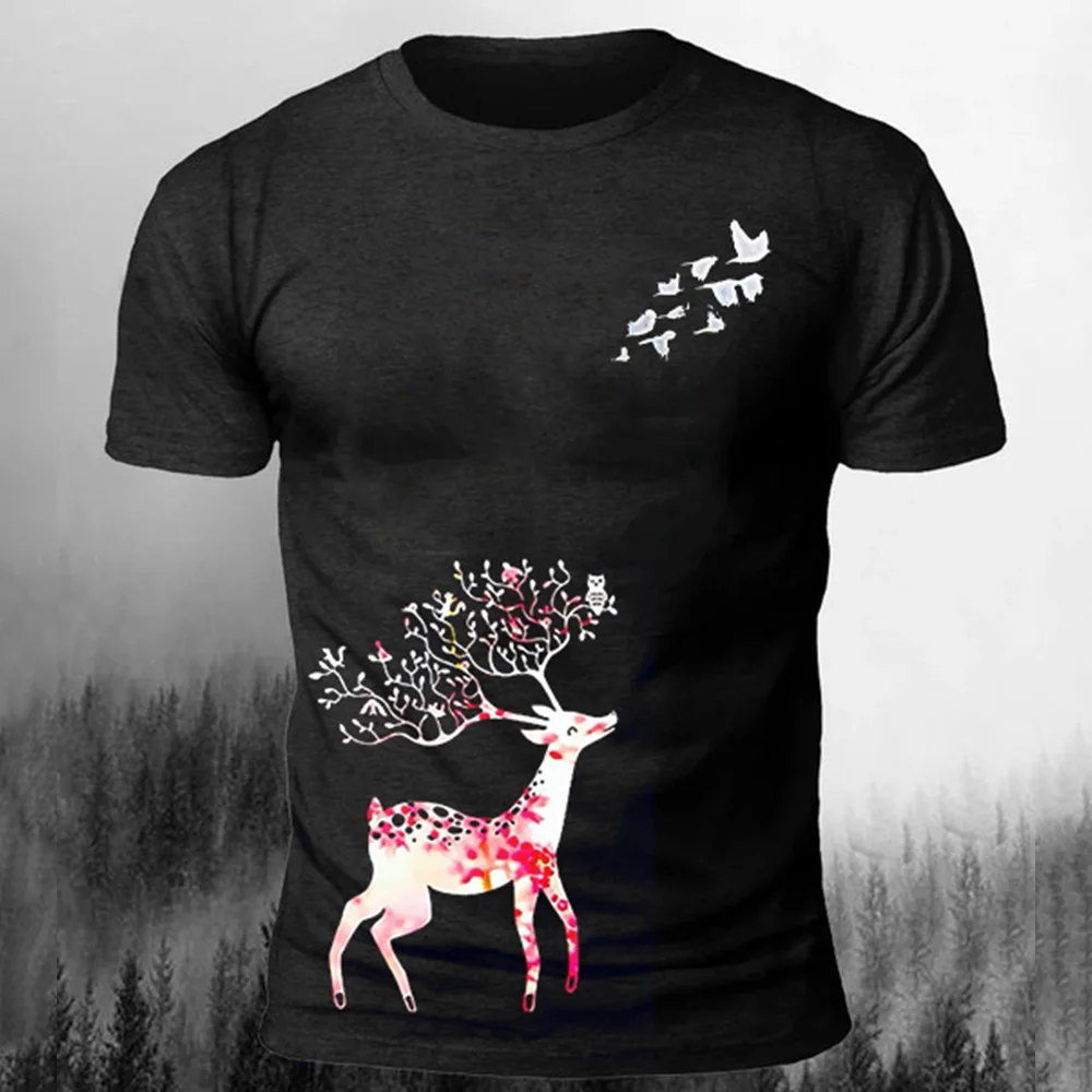 

Men's T-shirt Animal Deer 3d Print Flower Street Style Clothing Everyday Casual Tshirt O-neck Short Sleeve Loose Oversized Shirt