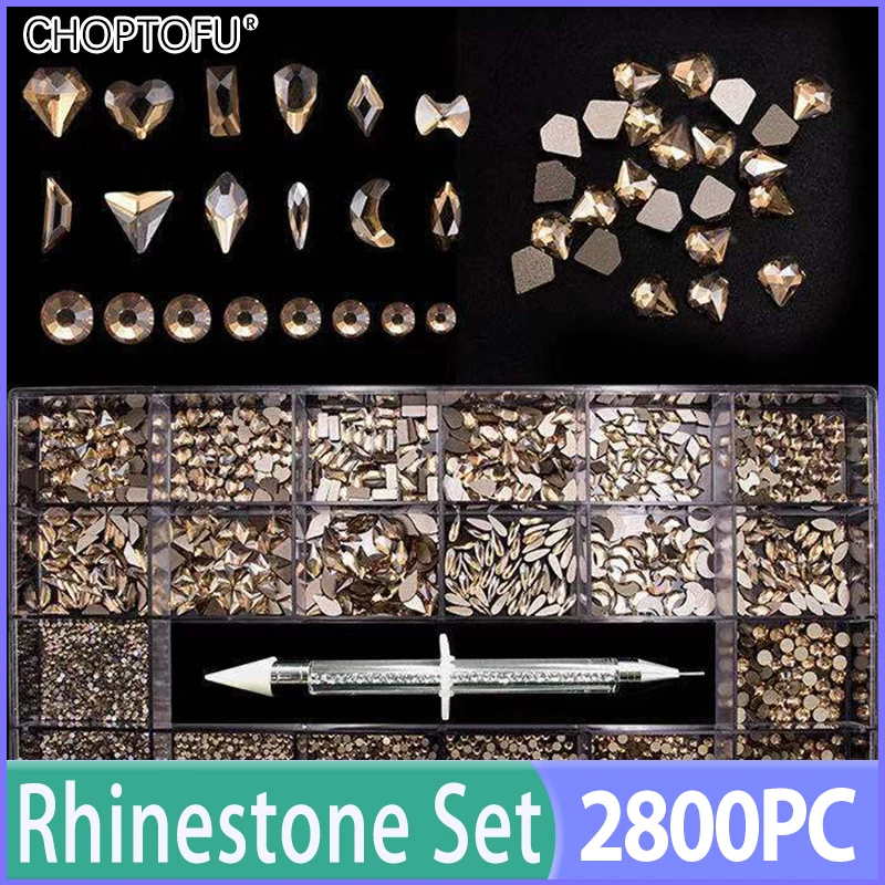 

2800PC/Box 21 Grids Rhinestones Set FlatBack Diamond Crystal Nail Rhinestones Mixed Size Luxury Sparkling Nail Art Decorations