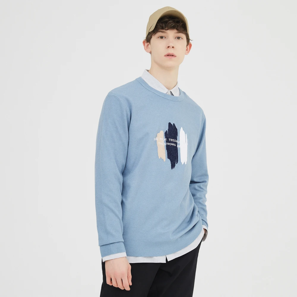 

Свитер Metersbonwe Мужской Жаккардовый, пуловер с круглым вырезом, парча, теплый свитер с длинным рукавом, свободный акриловый, на весну и осень