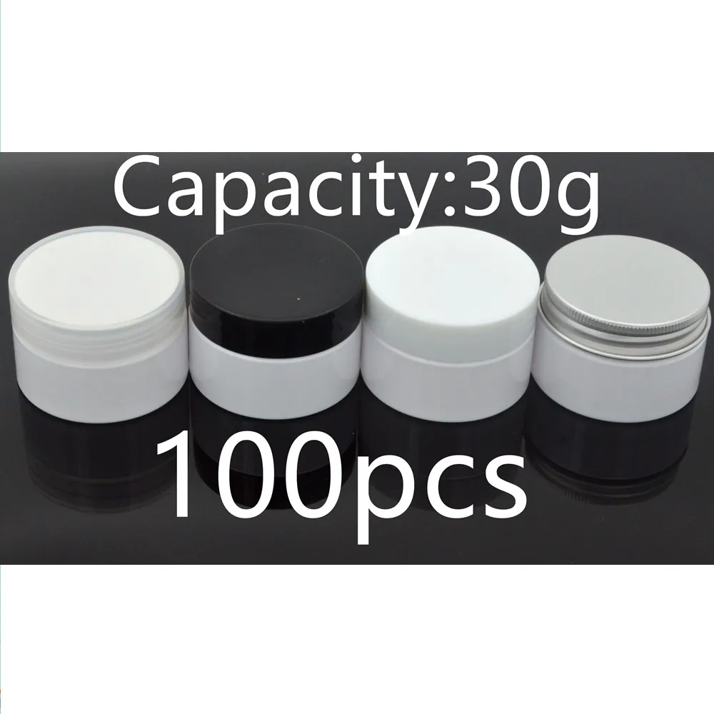 

100pcs 30g White Plastic Cosmetic Cream Lotion Jar With Transparent Inner Pull Lid Filling Travel Bottle Empty Small Capacity