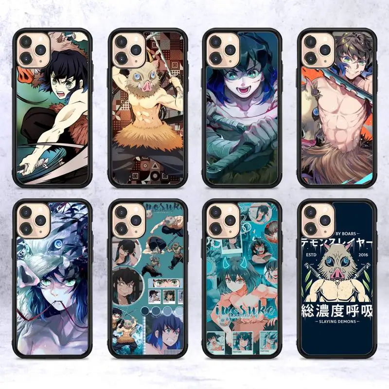 

Demon Slayer Hashibira Inosuke Phone Case Silicone PC+TPU Case for iPhone 11 12 13 Pro Max 8 7 6 Plus X SE XR Hard Fundas