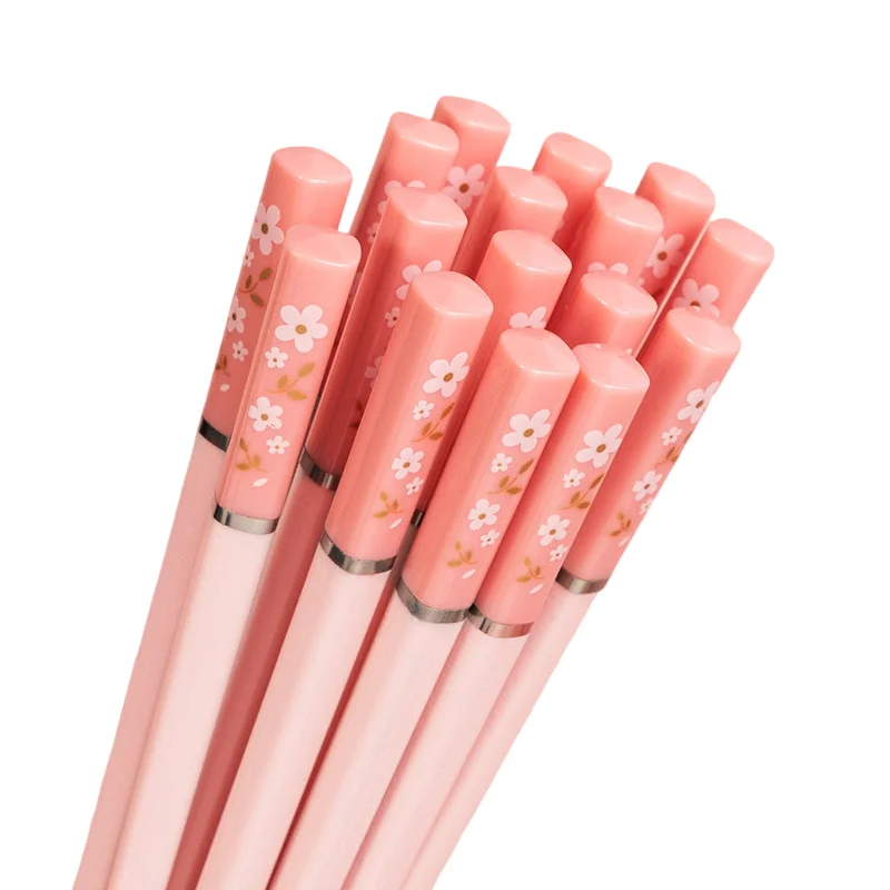 

5 Pairs Amber Sakura Pink Chopsticks Cherry Blossom Petals Pattern Non-slip Sushi Stick Chopsticks Eco-Friendly Food Chopsticks