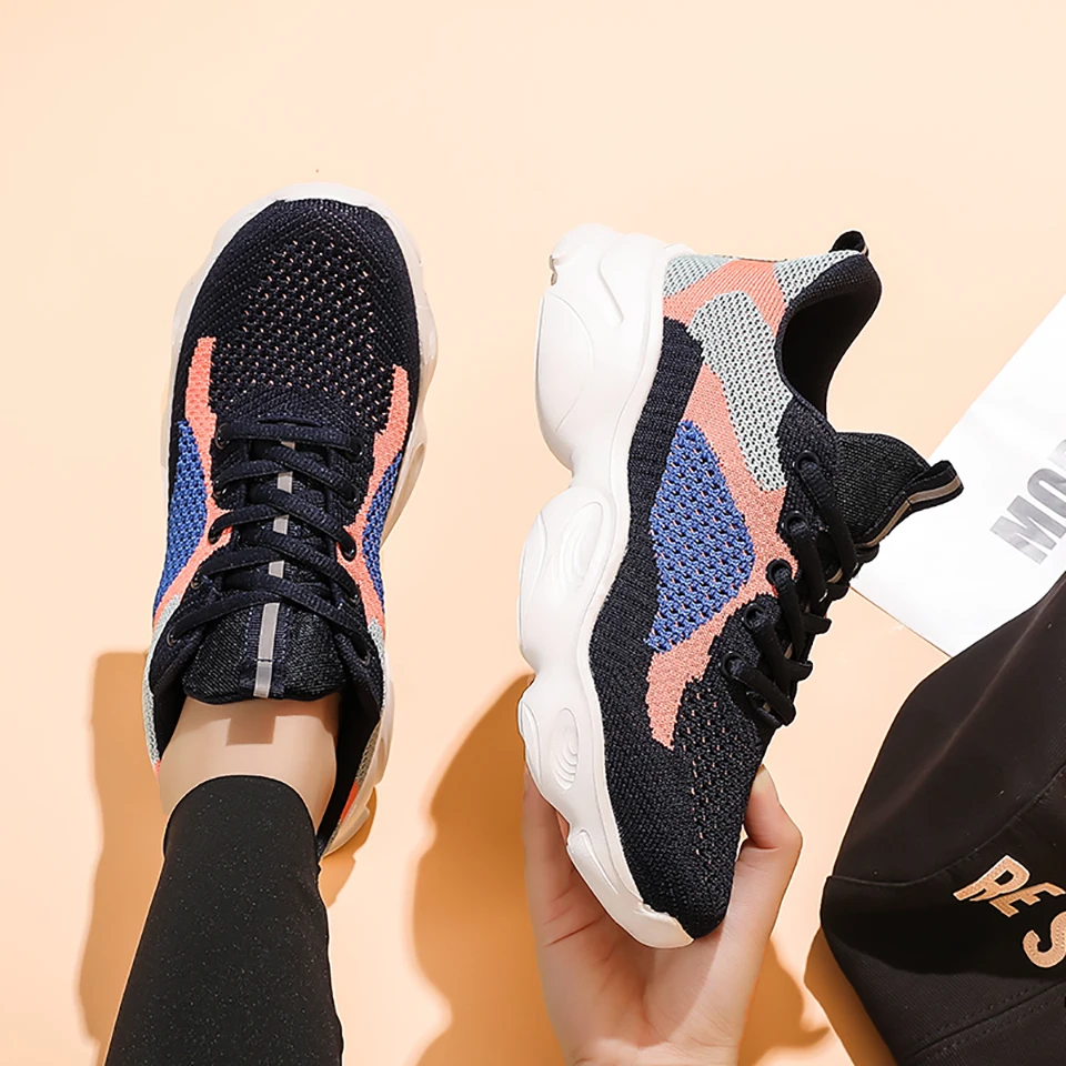 Loekeah Men Women Casual Shoes Increase Clunky Sneaker Breathable Lace-Up Outdoor Walking Running Platform Shoes Mixed Color