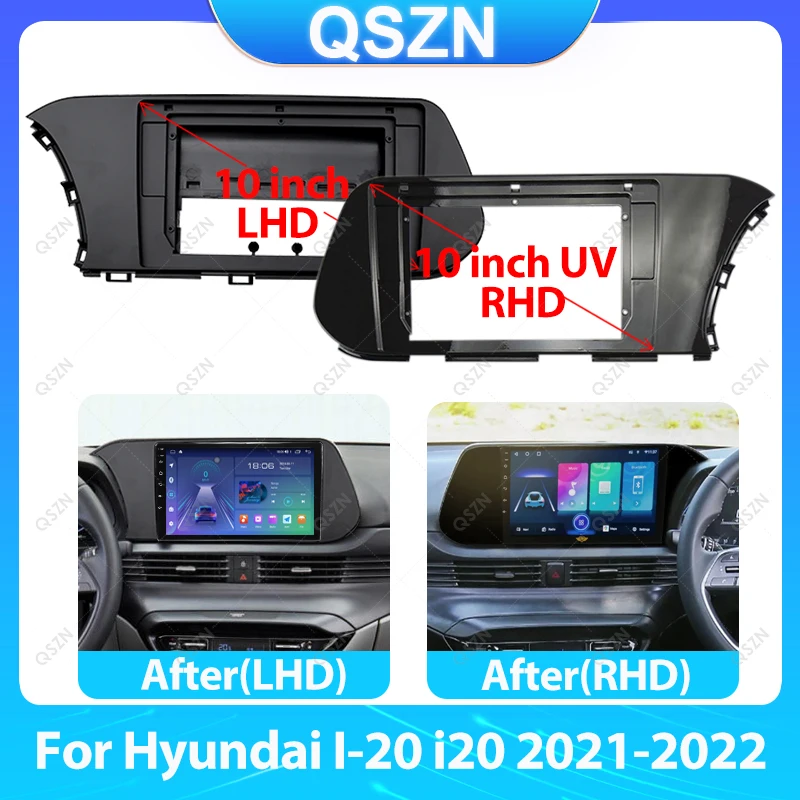 Фото Рамка автомобильного радио Fascias для Hyundai I-20 i20 2021 2022 10,1 дюйма, стерео панель, провод, кабель питания, декодер, адаптер, монтажная панель приборной панели №1
