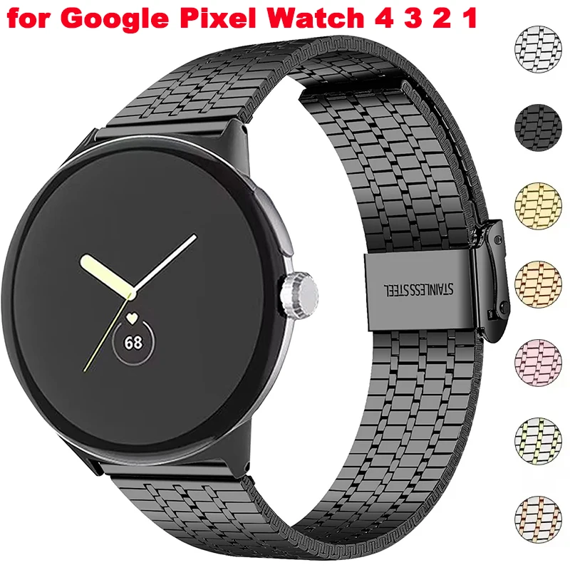 Фото Миланский ремешок с защитной застежкой для Google Pixel Watch 4 45 мм, металлический ремешок из нержавеющей стали с семью звеньями для Google Pixel 4, 3, 2, 1 №1