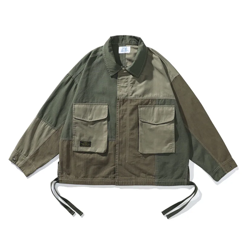 Men Japan Streetwear Fashion Amekaji Loose Casual Vintage Big Pocket Tooling Jacket Cityboy Overcoat Male Korean Chic Cargo Coat