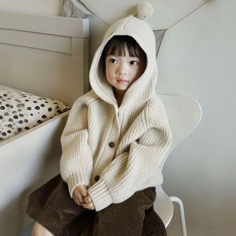 Новая детская вязаная куртка с капюшоном на весну и осень Детский кардиган для