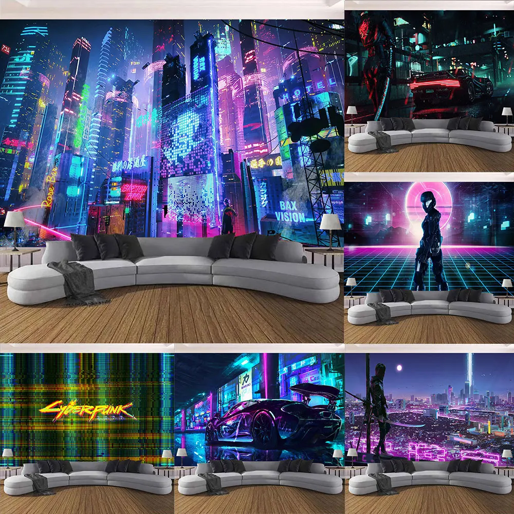 

Cyberpunk Future Steam City Home Decor Wall Art Wall Hanging Psychedelic Galaxy Hippie Retro Anime Tapestry Background Ceiling