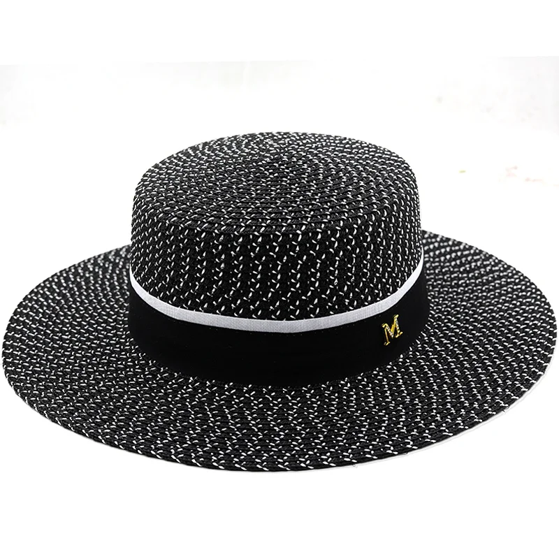 

Simple Summer Hepburn style stripeWomen Beach Hat Female Casual Panama Hat Lady Brand Flat brim Bowknot Straw cap girls Sun Hat