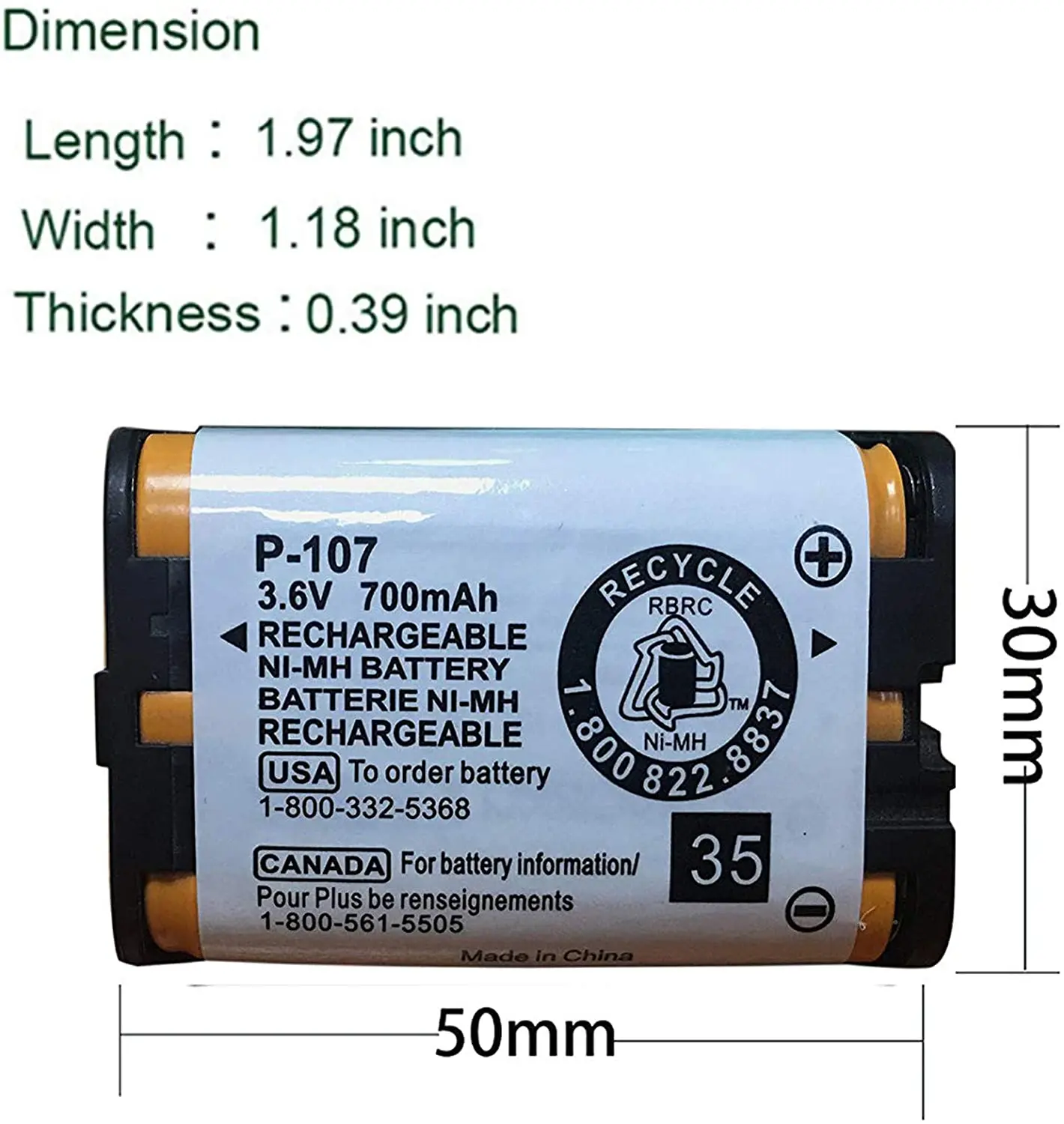 culhye hhrp107 rechargeable ni mh battery for hhr p107 hhr p107a hhrp107a cordless phone 3 6v 700mah free global shipping