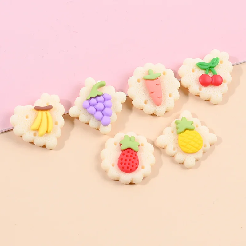 10pcs Simulation Cute Fruit Biscuits Strawberry Radish Pineapple Grape Cherry Banana Kawaii Love Dessert DIY Decoration