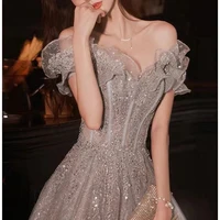 elegant evening dresses strapless a line off the shoulder sequin beaded bandage shiny slim backless floor length celebrity gowns