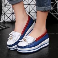 genuine leather casual shoes woman mixed colors wedges flat platform shoes fashion comfortable soft loafers work shoes 43