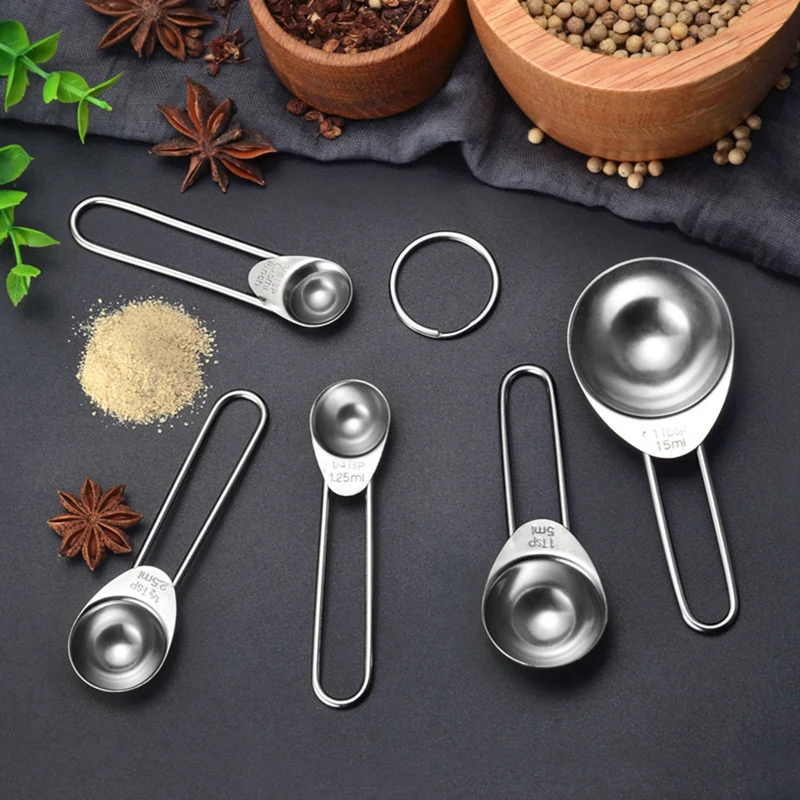 

5pcs/set Multipurpose Food-grade Stainless Steel Measuring Spoon Coffee Powder Spice Measure Scoop Kitchen Baking Tools