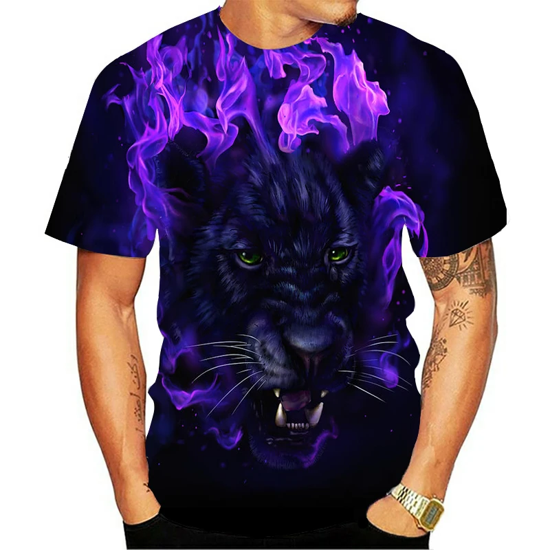 

Fashion trend hip-hop leopard print loose semi-short-sleeved t-shirt for men and women couples tide brand summer clothes