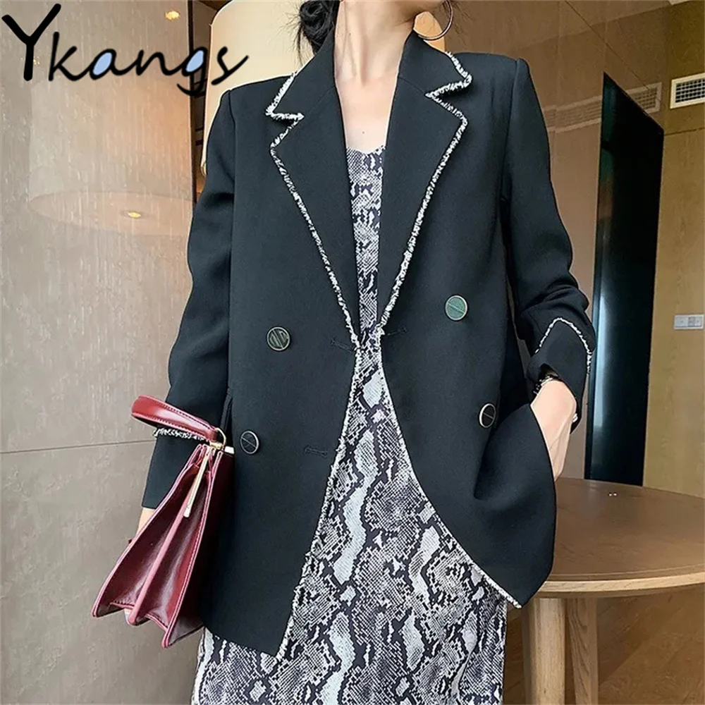 

Винтажный элегантный женский свободный облегающий офисный костюм из искусственной кожи Женская куртка Корейском стиле с длинным рукавом и...