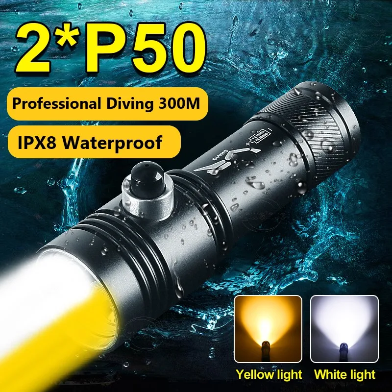 

Super bright Diving Flashlight IP68 highest waterproof rating Professional diving light Powered by 18650 battery With hand rope