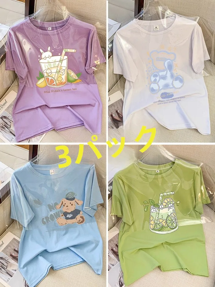 2024 New Loose Short sleeve T-shirt Women Design Sense Top Clothes Summer Versatile Chic round Neck High T