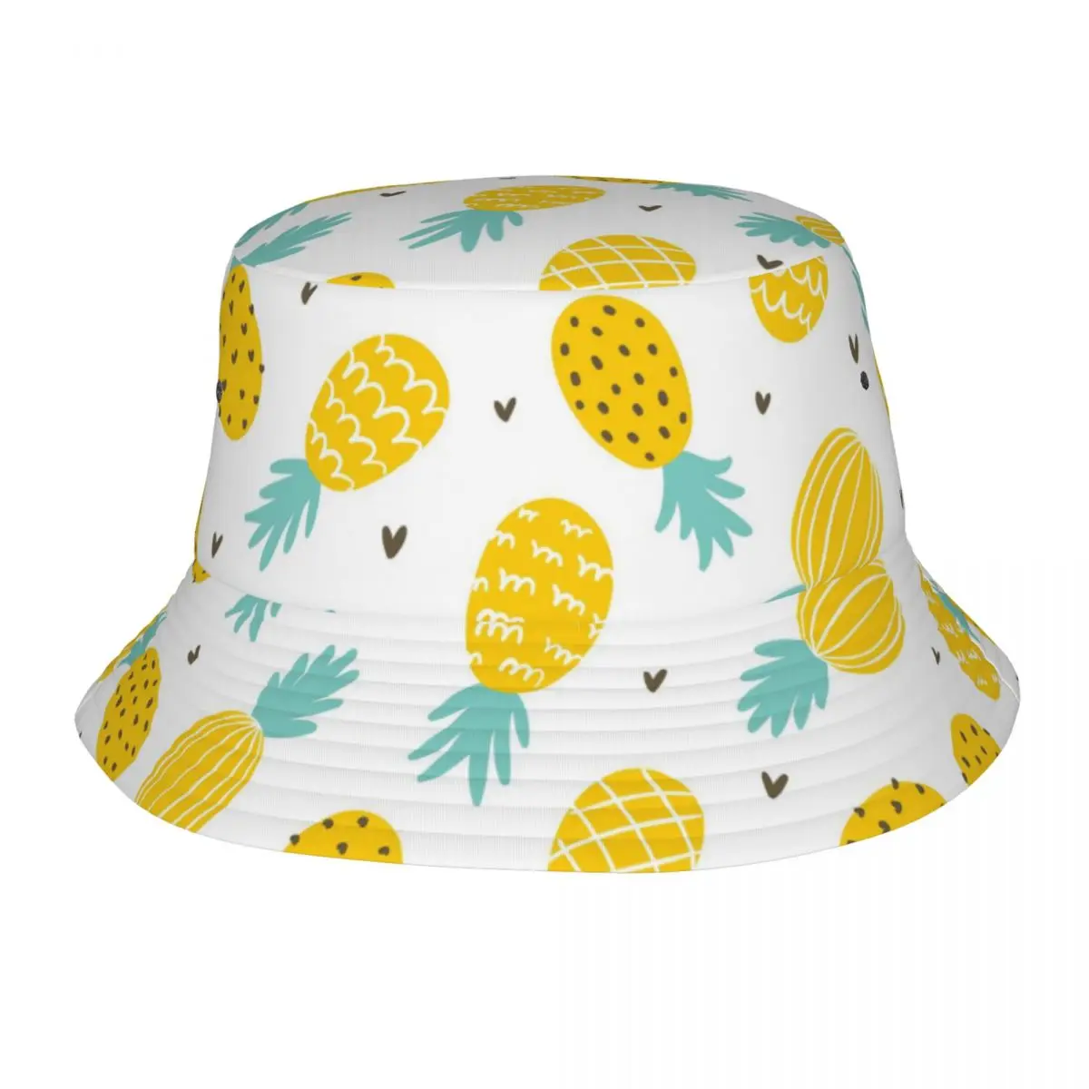 

Summer Beach Vacation Getaway Headwear Pineapple Hearts Pattern Bob Hats Stylish Unisex Sun Hat Bob Fisherman Hats Outdoor Sport
