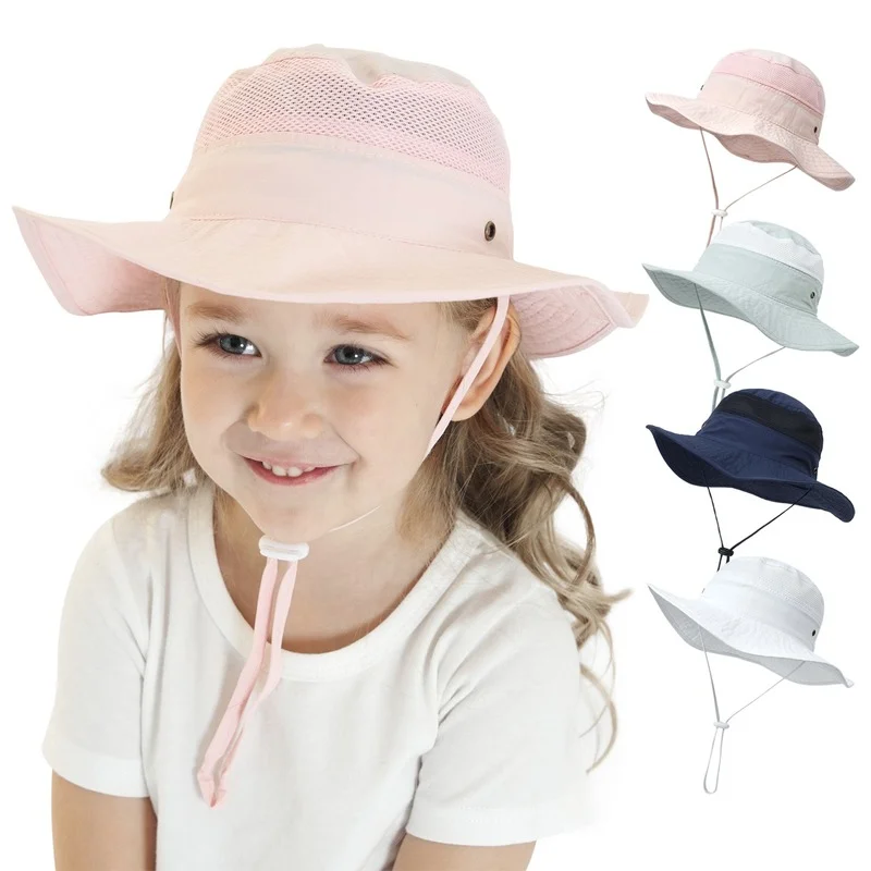 

Summer Children's Sun Hats 2022 New Mesh Stitching Outdoor Fisherman Hats Baby Boys and Girls Sunscreen Hats 0-8Y