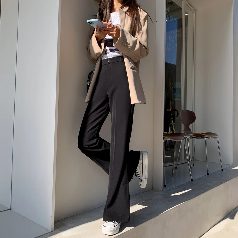 

Women 2022 Spring Autumn New Fashion Long Split Trousers Female High Waist Casual Suit Pants Ladies Solid Color Flare Pants X66