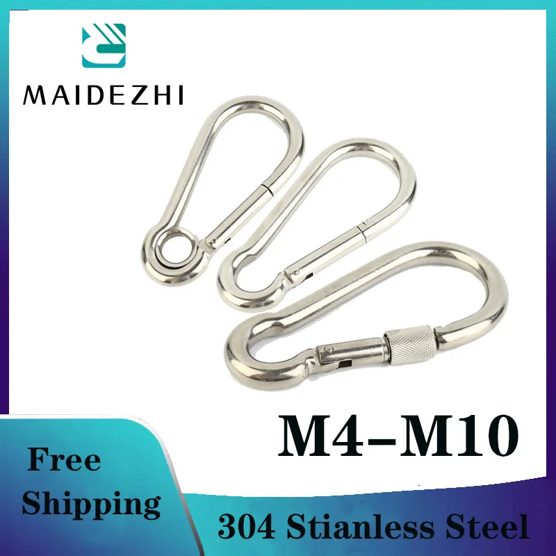 

2Pcs Carabiner M4 M5 M7 M8 M9 M10 304 Stainless Steel Carabiner Carbine Snap Hook nut-lock carabiner mousqueton mosquetón