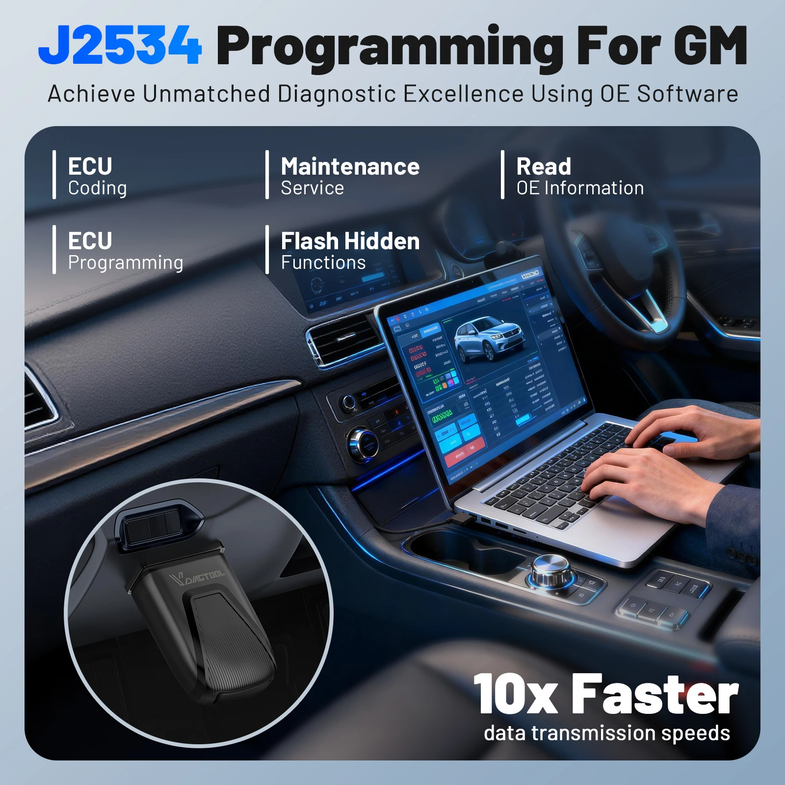 Фото Автосканер VDIAGTOOL D501 для автомобилей GM, диагностический инструмент с функцией определения VIN, 27+ сервисных функций, J2534, активный тест, считыватель кодов, пожизненные бесплатные обновления. №4
