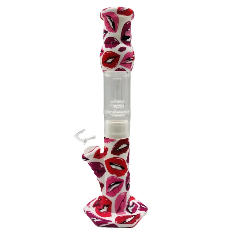 

New Glass Silicone Tobacco Pipe Women Men Fashion Smoking Tool Portable Hookah Cigarette Holder Small Beaker Printing Tuterosis