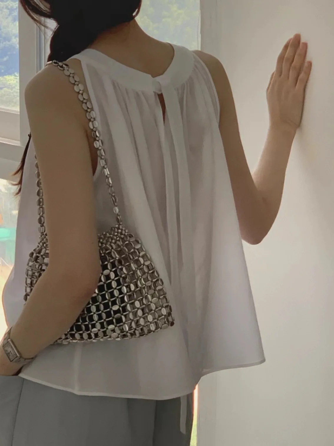 French Sweet Short Back Shoelace Sleeveless Shirt for Women 2025 Summer New Arrival Chic Beautiful Thin Tops