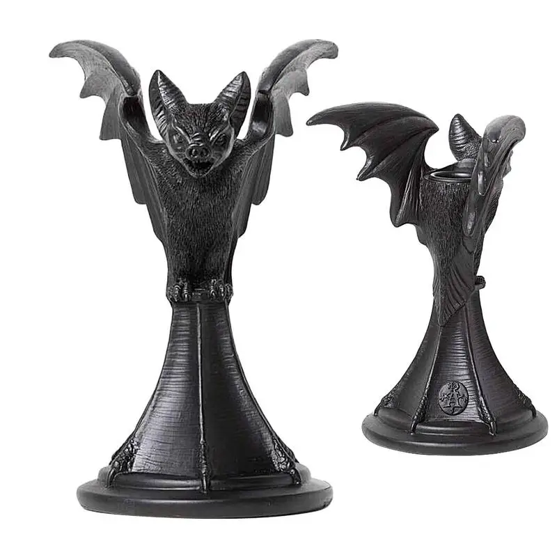 Gothic Decorative Black Bat Statue Candle Holder Garden Resin Craft Decor Halloween Candle Holder