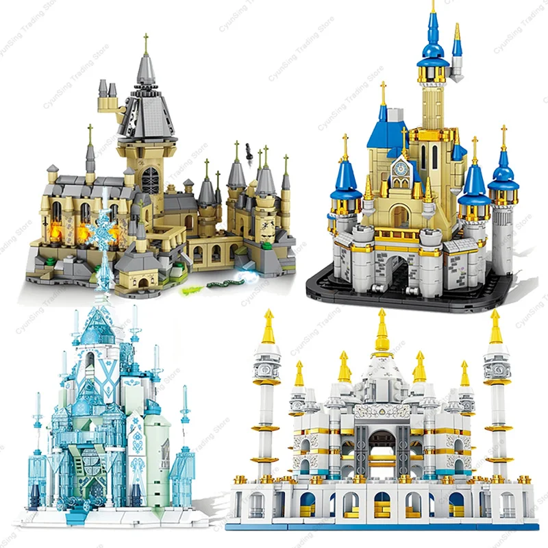 Disney Frozen Elsa Queen Anna Princess Ice Magic Castle Taj Mahal Models Building Block House Sets Dolls Brick Toys Kids Gifts