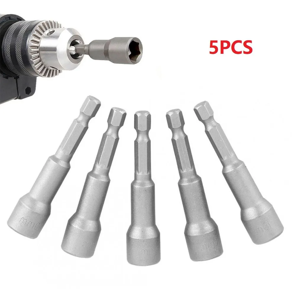 

5pcs Magnetic Nut Driver Hex Head Impact Socket Power Drill Bit Length 10mm 65mm Workshop Equipment Screwdrivers Nutdrivers