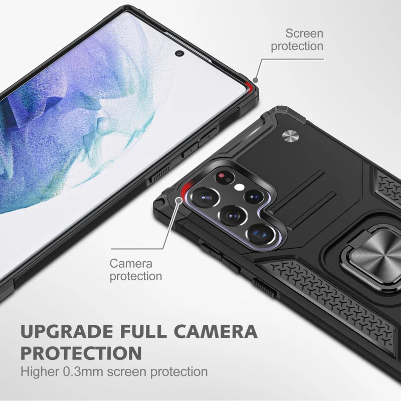 

Luxury Anti-Fall Camera Lens Protection Case for Samsung Galaxy S22 S21 S20 Ultra FE Plus Note 20 10 Phone Back Cover with Ring