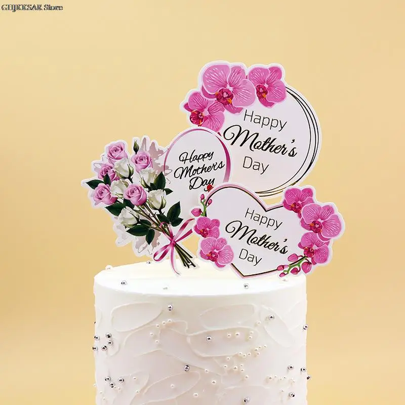 

10/50 шт. Топпер для торта, розовое сердце, цветочное украшение, Топпер для торта на день матери, подарок на день матери, товары для десертов и к...