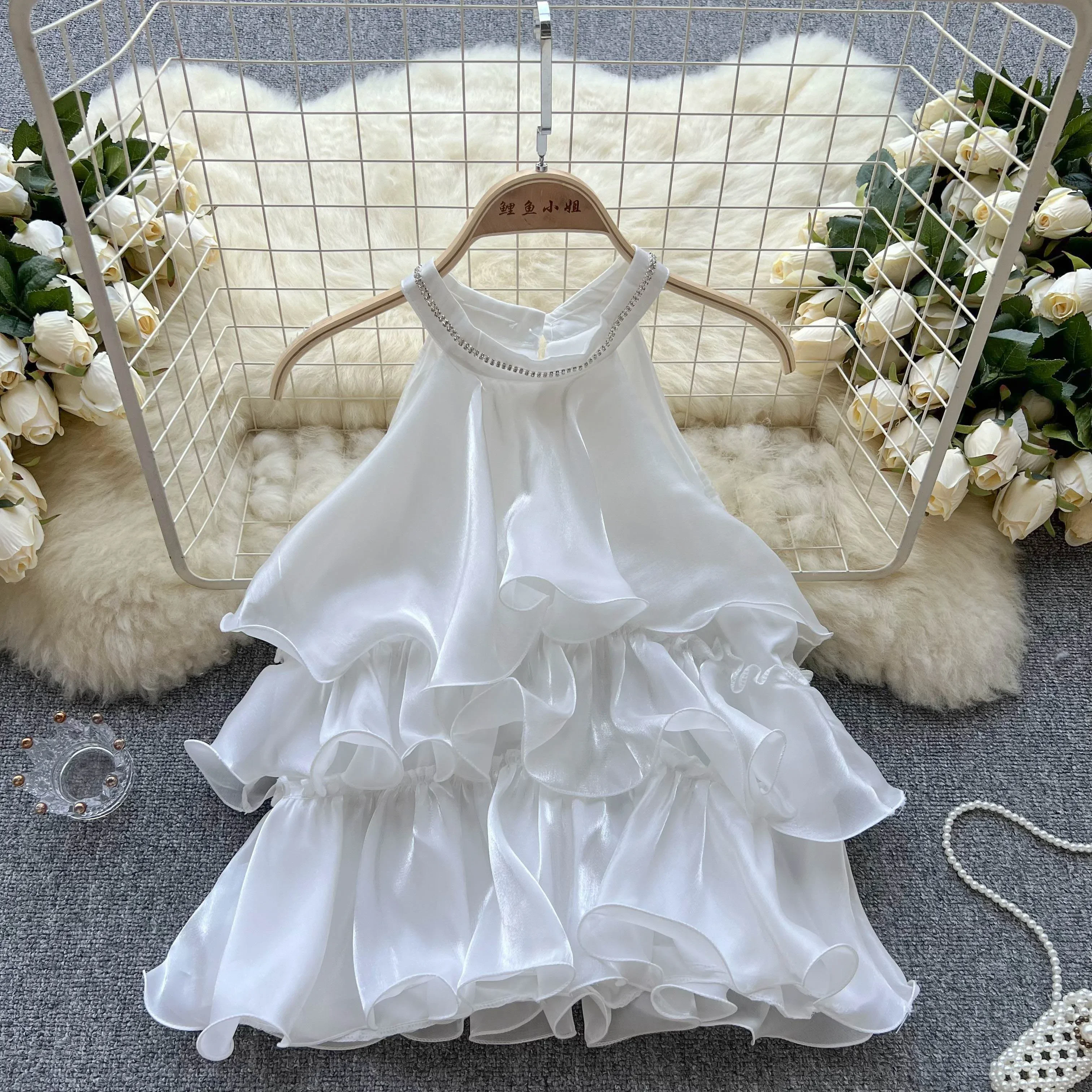 U1309 Sweet Memory Фиолетовый Розовый Белый Оборками Холтер Шифон Майка Сексуальная