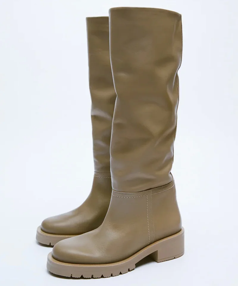 

Женские сапоги до колена ZA, зимние сапоги из натуральной кожи в стиле панк, рыцарские сапоги, размер 43, 2024