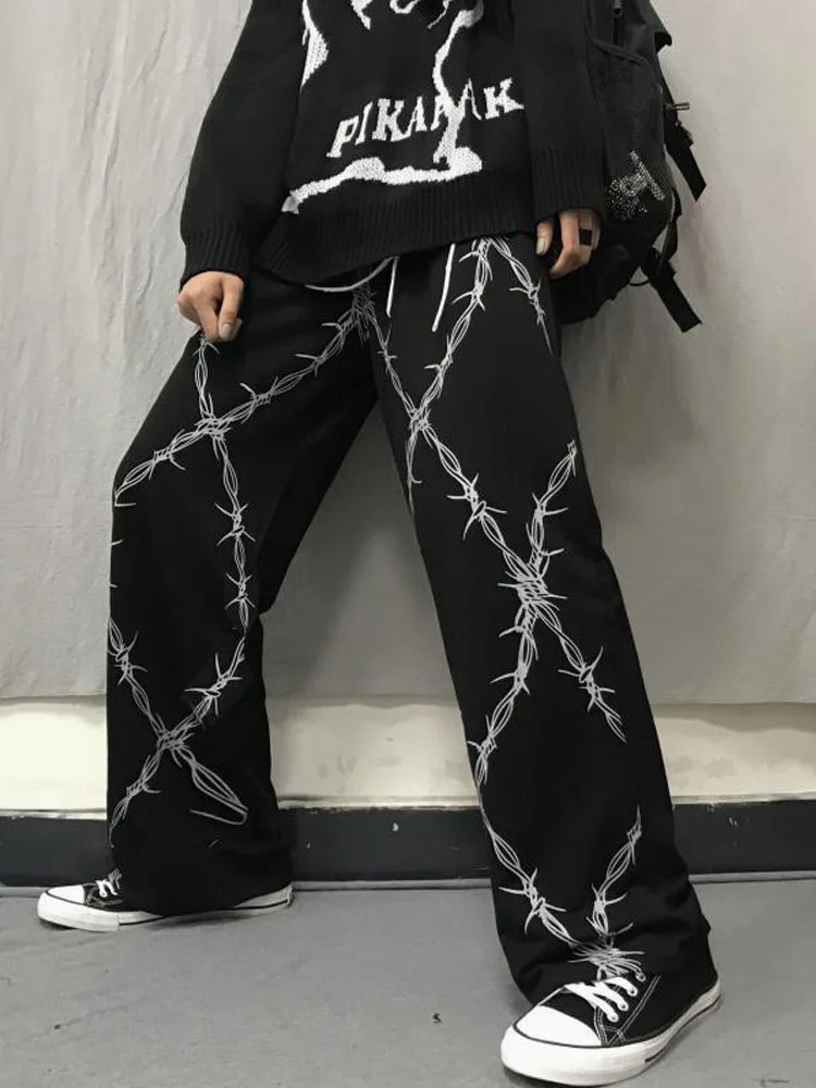 

HOUZHOU Harajuku Vintage Pants Women Goth Hippie High Waist Streetwear Trousers Loose Oversized Grunge Sweatpants Female Korean