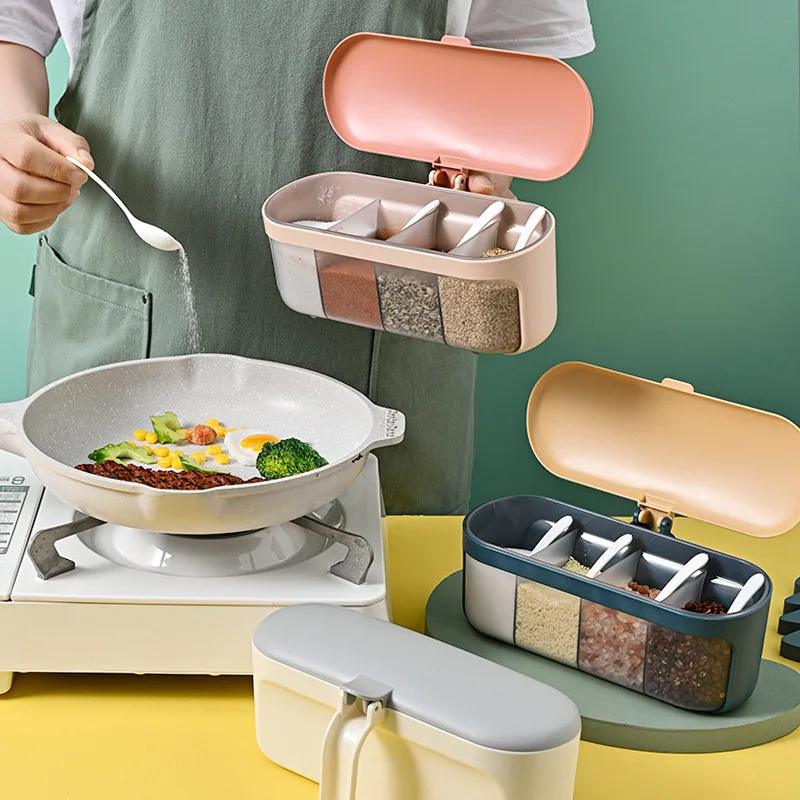 

Household Spice Seasoning Box Plastic Seasoning Box Kitchen Seasoning Jar Four-grid Seasoning Jar with Lid