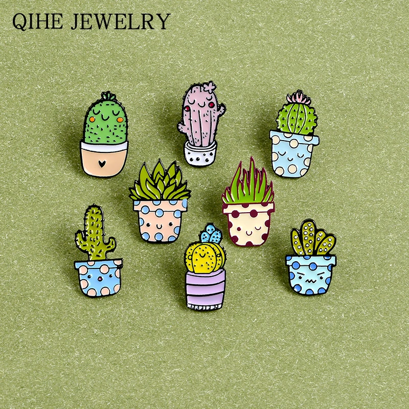 

Mini Potted plant collection pins Cactus Succulents Brooches Lapel Enamel Pin Cartoon Natural Plant Badges Gift For Kids